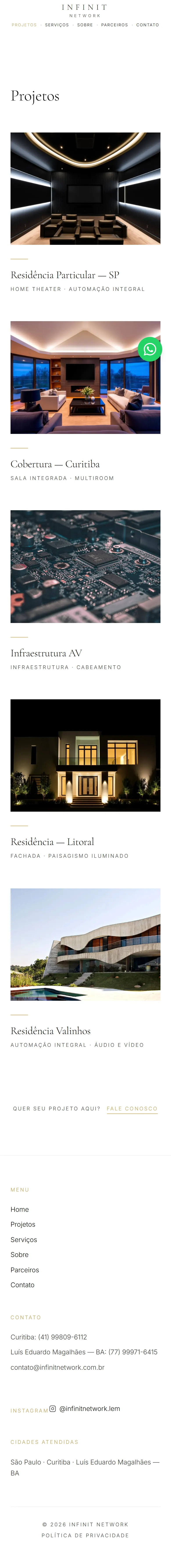 Página de listagem de projetos no celular