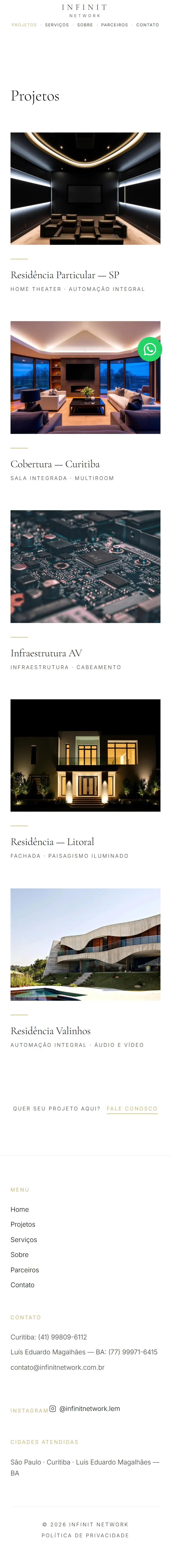 Página do projeto Residência Valinhos no celular, idêntica à listagem